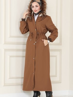 Kahve İçi Kürklü Kapüşonlu Trençkot Kahve İçi Kürklü Kapüşonlu Trençkot