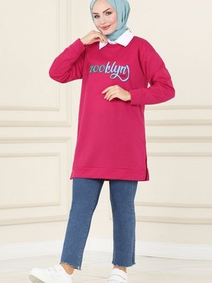 Fuşya Renkli Yazı Baskılı Spor Tunik Fuşya Renkli Yazı Baskılı Spor Tunik