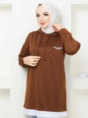 Kahverengi Kapüşonlu Sweatshirt