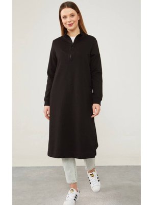 Levidor Yakası Fermuarlı Uzun Sweatshirt