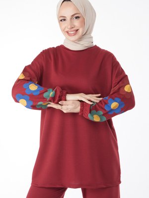 Bordo Bisiklet Yaka Uzun Kollu Baskılı Eşofman Takımı Bordo Bisiklet Yaka Uzun Kollu Baskılı Eşofman Takımı