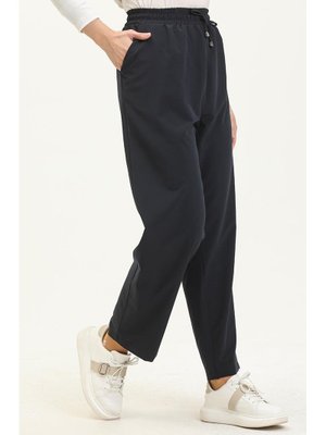 Koyu Lacivert Beli Lastikli Cepli Keten Pantolon Koyu Lacivert Beli Lastikli Cepli Keten Pantolon