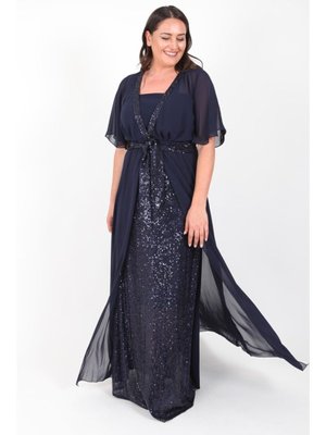 Büyük Beden Lacivert Uzun Abiye Elbise