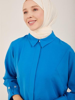 Manşeti Katlanabilen Modal Gömlek Kobalt