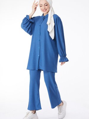 Indıgo Kol Ağzı Fırfırlı İkili Takım