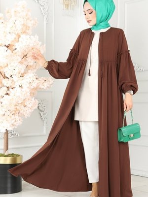 Kahve Balon Kollu Medine İpeği Ferace Kahve Balon Kollu Medine İpeği Ferace