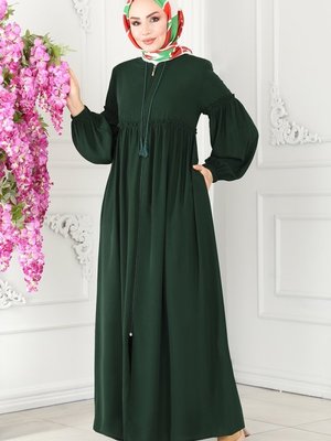 Zümrüt Balon Kollu Medine İpeği Ferace