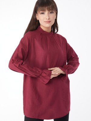 Düz Hakim Yaka Bordo Tunik Düz Hakim Yaka Bordo Tunik