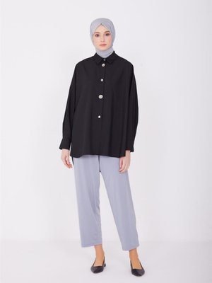 Zincir Şeritli Örme Pantolon Gri