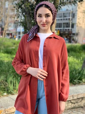 Kiremit Kolu Lastikli Tensel Tunik