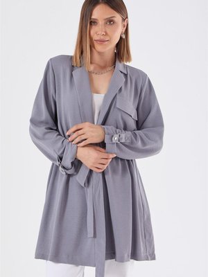 Beli Ayarlanabilir Büzgülü Gri Ceket
