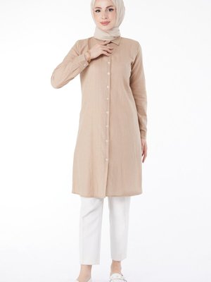 Düz Gömlek Yaka Vizon Tunik