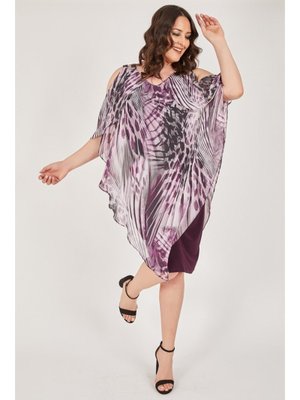 Büyük Beden Mürdüm Kısa Abiye Elbise