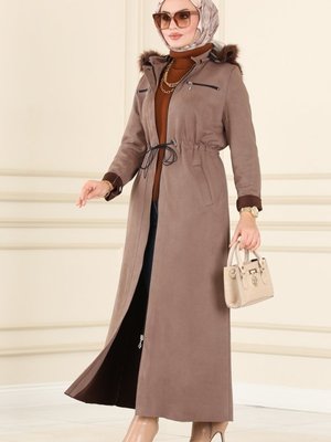 Koyu Vizyon Fermuar Detaylı Süet Ferace Koyu Vizyon Fermuar Detaylı Süet Ferace