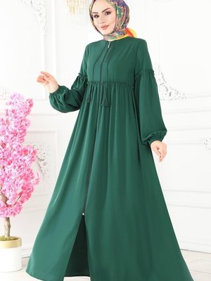 Açık Zümrüt Balon Kollu Medine İpeği Ferace Açık Zümrüt Balon Kollu Medine İpeği Ferace