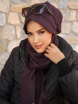 Desenli Şapka Bordo Melanj