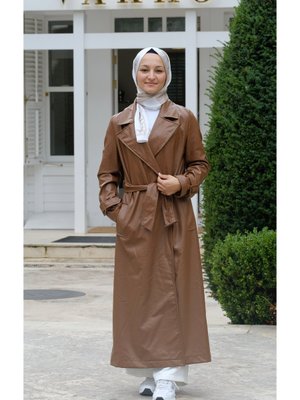 Deri Trenç Kemerli Astarlı