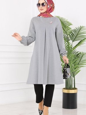 Açık Gri A Pileli Kışlık Tunik Açık Gri A Pileli Kışlık Tunik