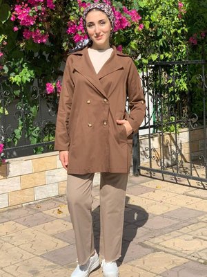 Kahve Basıc Düğmeli Trençkot