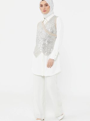 Ekru Payetli Süveter Tunik Twinset