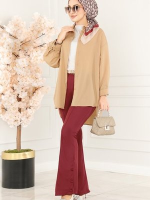 Bordo Düğme Detaylı Pantolon Bordo Düğme Detaylı Pantolon