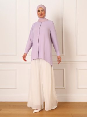 Lila Gizli Düğmeli Arkası Uzun Aerobin Tunik