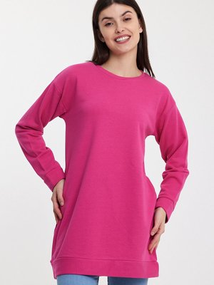 Fuşya Bisiklet Yaka Basic Örme Sweatshirt Fuşya Bisiklet Yaka Basic Örme Sweatshirt
