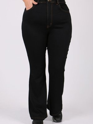 Siyah Büyük Beden İspanyol Paça Kot Pantolon