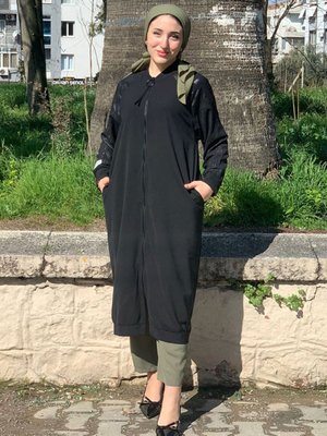 Siyah Reglan Kol Jakarlı Kap