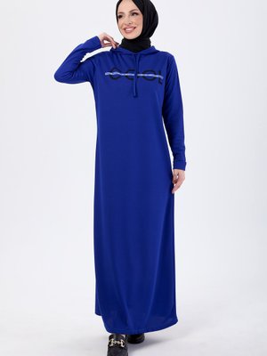 Saks Baskılı Kapüşonlu Spor Elbise