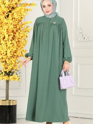 Mint Yarım Düğmeli Elbise