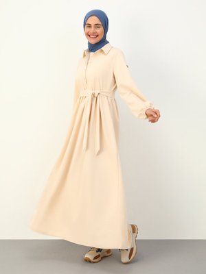 Taş Rengi Yarım Patlı Mevlana Kesim Elbise