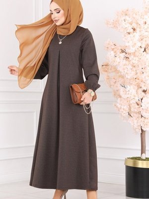 Kahve A Pileli Kışlık Elbise