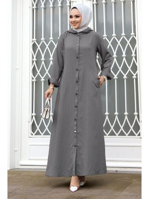 Gri Ahsen Boydan Düğmeli Kap