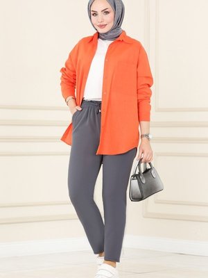 Antrasit Beli Bağcıklı Dabıl Pantolon Antrasit Beli Bağcıklı Dabıl Pantolon