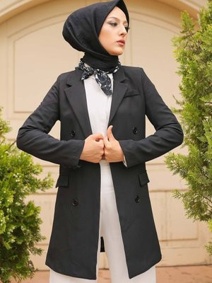 Siyah Düğme Detaylı Içi Astarlı Blazer Ceket