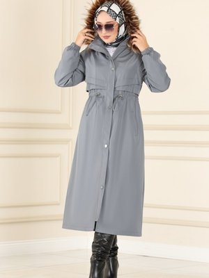 Gri İçi Kürklü Bondit Trençkot Gri İçi Kürklü Bondit Trençkot