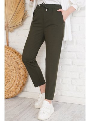 Haki İp Detaylı Beli Lastikli Bilekte Pantolon Haki İp Detaylı Beli Lastikli Bilekte Pantolon