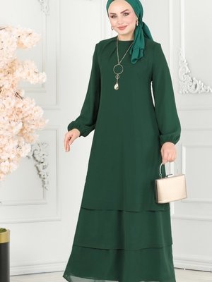 Zümrüt Kolyeli Şifon Elbise