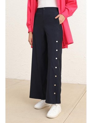 Koyu Lacivert Cepli Bol Paça Pantolon Koyu Lacivert Cepli Bol Paça Pantolon