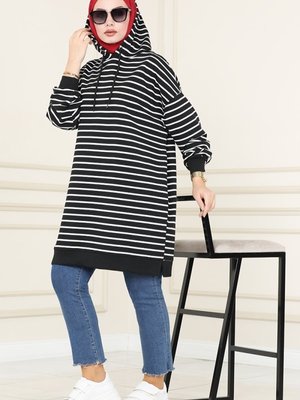 Siyah Çizgili Oversize Sweatshirt Siyah Çizgili Oversize Sweatshirt