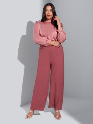 Gül Kurusu Beli Lastikli Büyük Beden Pantolon Gül Kurusu Beli Lastikli Büyük Beden Pantolon