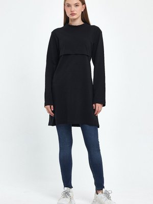 Siyah Spor Önü Patlı Basic Sweatshirt Siyah Spor Önü Patlı Basic Sweatshirt