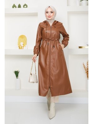 Taba Kapüşonlu Büzgülü Deri Kap Taba Kapüşonlu Büzgülü Deri Kap