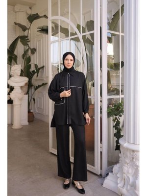 Siyah Biye Detaylı Pantolon Gömlek Takım