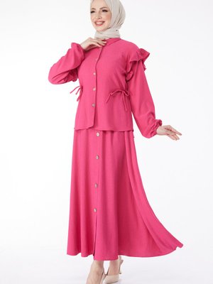 Fusya Omuz Fırfır Detaylı İkili Takım