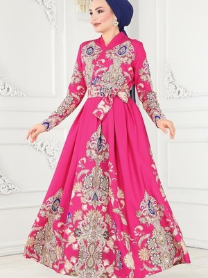 Fuşya Kruvaze Yakalı Atlas Elbise Fuşya Kruvaze Yakalı Atlas Elbise