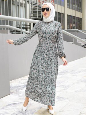 Çiçek Desenli Elbise Çağla