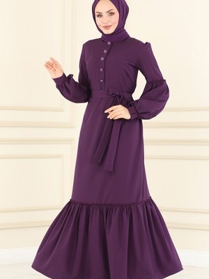 Mor Eteği Katlı Elbise Mor Eteği Katlı Elbise