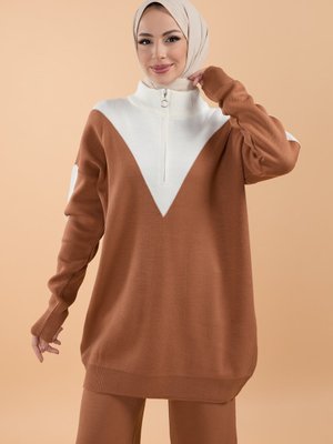 Taba Yakası Fermuarlı Triko Takım